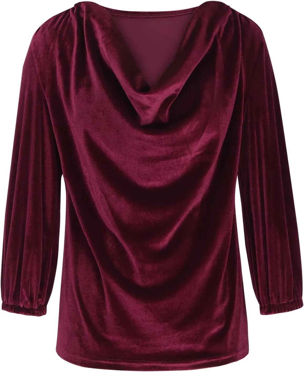 Women's Velvet T Shirts Casual 3/4 Sleeve Solid Shirt Cowl Neck Drape Ruched Front Long Sleeve Blouses Tops