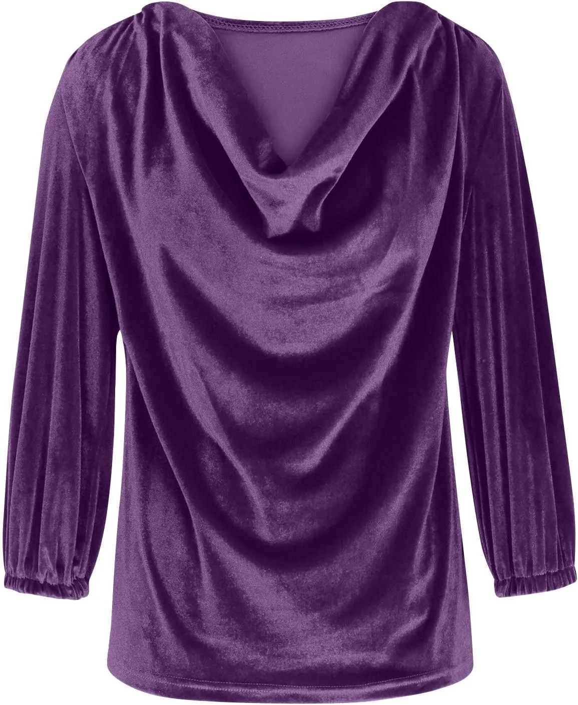 Women's Velvet T Shirts Casual 3/4 Sleeve Solid Shirt Cowl Neck Drape Ruched Front Long Sleeve Blouses Tops