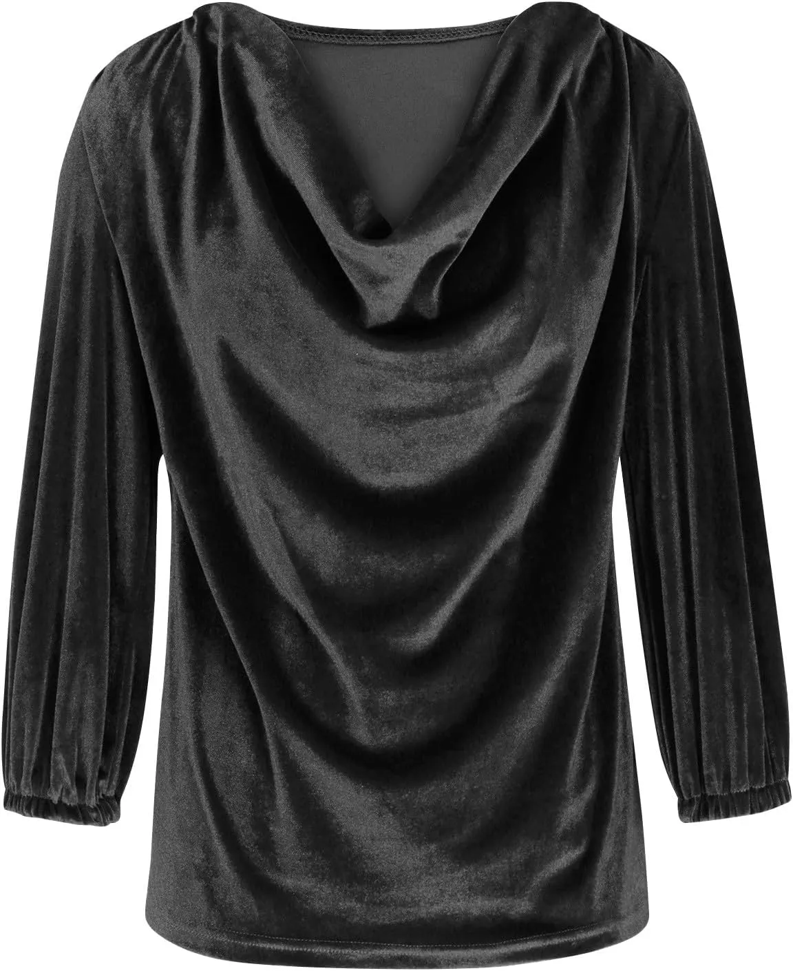 Women's Velvet T Shirts Casual 3/4 Sleeve Solid Shirt Cowl Neck Drape Ruched Front Long Sleeve Blouses Tops