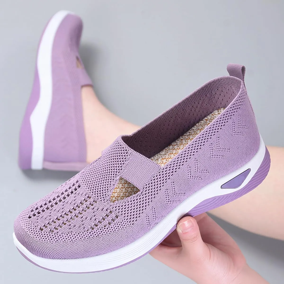Women's Woven Orthopedic Breathable Soft Shoes, Go Walking Slip On Diabetic Foam Sneaker