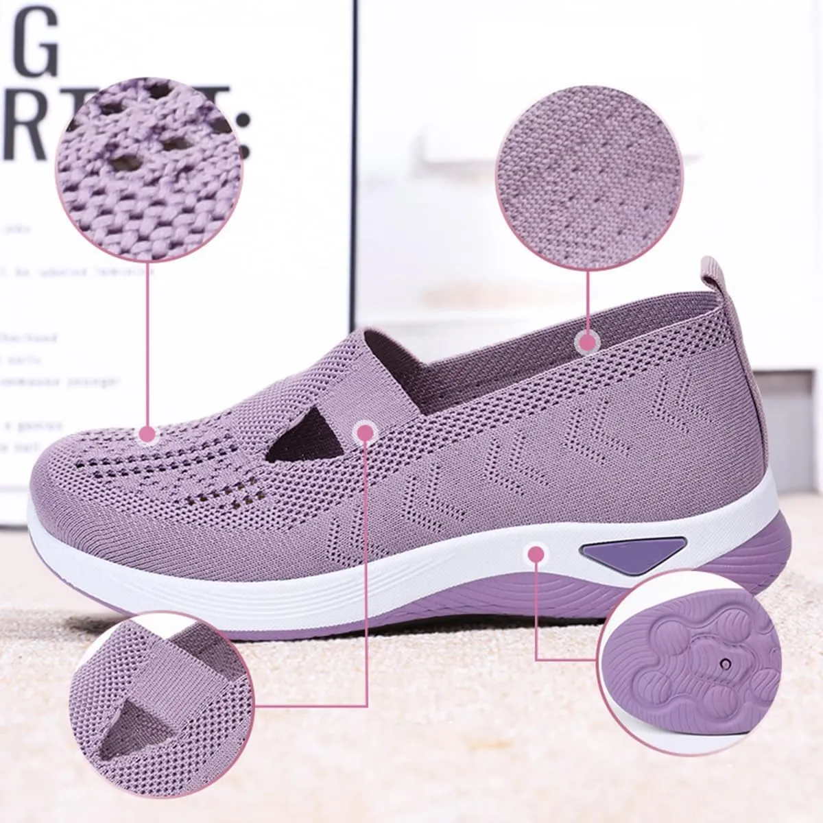 Women's Woven Orthopedic Breathable Soft Shoes, Go Walking Slip On Diabetic Foam Sneaker