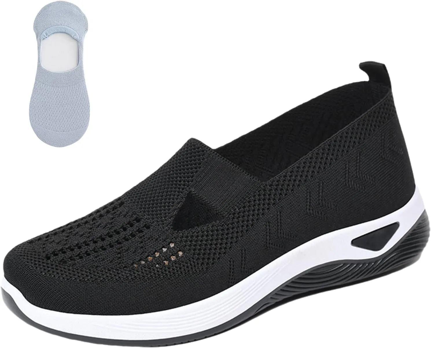 Women's Woven Orthopedic Breathable Soft Shoes, Go Walking Slip On Diabetic Foam Sneaker