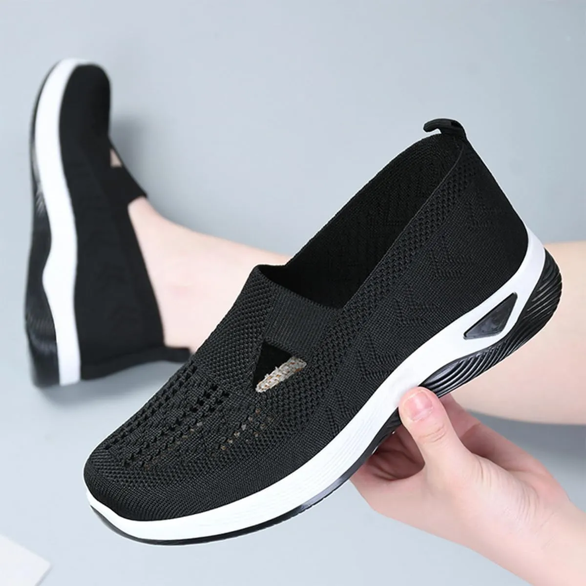 Women's Woven Orthopedic Breathable Soft Shoes, Go Walking Slip On Diabetic Foam Sneaker