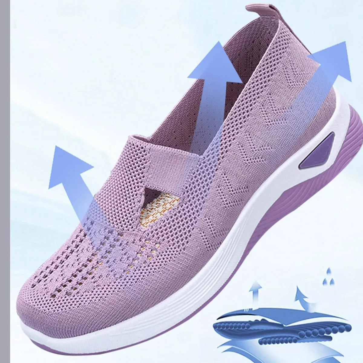 Women's Woven Orthopedic Breathable Soft Shoes, Go Walking Slip On Diabetic Foam Sneaker