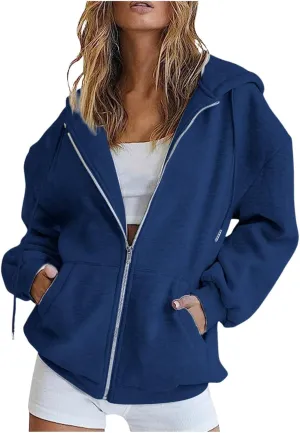 Womens Zip Up Y2k Hoodies Fall Fashion Oversized Long Sleeve Hooded Sweatshirt Casual Lightweight Jackets