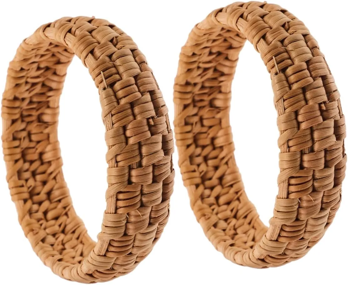 Woven Rattan Bracelet 2pcs Set Vintage Style Jewelry for Summer Occasions