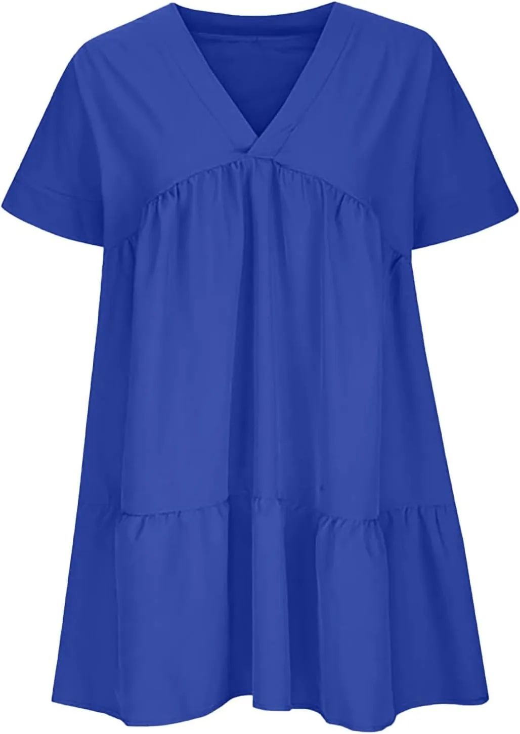 XOWRTE Womens Summer Dress V Neck Short Sleeve Ruffle Hem Tiered Flowy Swing Midi Dresses 2025 Trendy Smock Beach Sundress