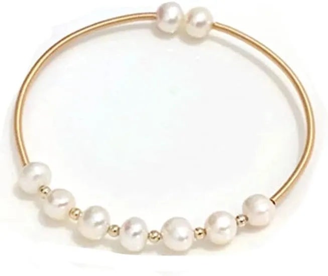 yaozeio Pearl Bangles Cuff Bracelet Gold Pearl Bracelets for Women Pearl Wrap Bracelets for Women Birthday Christmas Gift Adjustable Bead Bangle Bracelets White Pearls Bangles