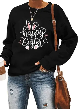 Ykomow Happy Easter Sweatshirt Women Long Sleeve Cute Bunny Rabbit Graphic Tees Pullover