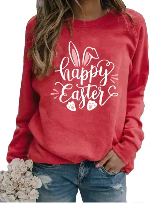 Ykomow Happy Easter Sweatshirt Women Long Sleeve Cute Bunny Rabbit Graphic Tees Pullover