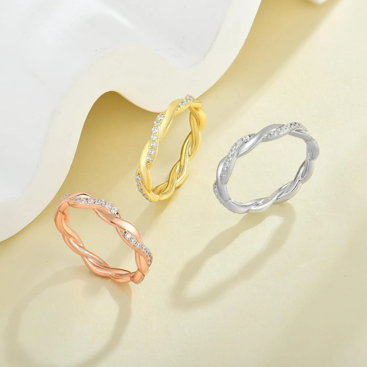 YL Twisted Rope Rings 925 Sterling Silver Stackable Ring 1.25mm Birthstone Eternity Band for Women