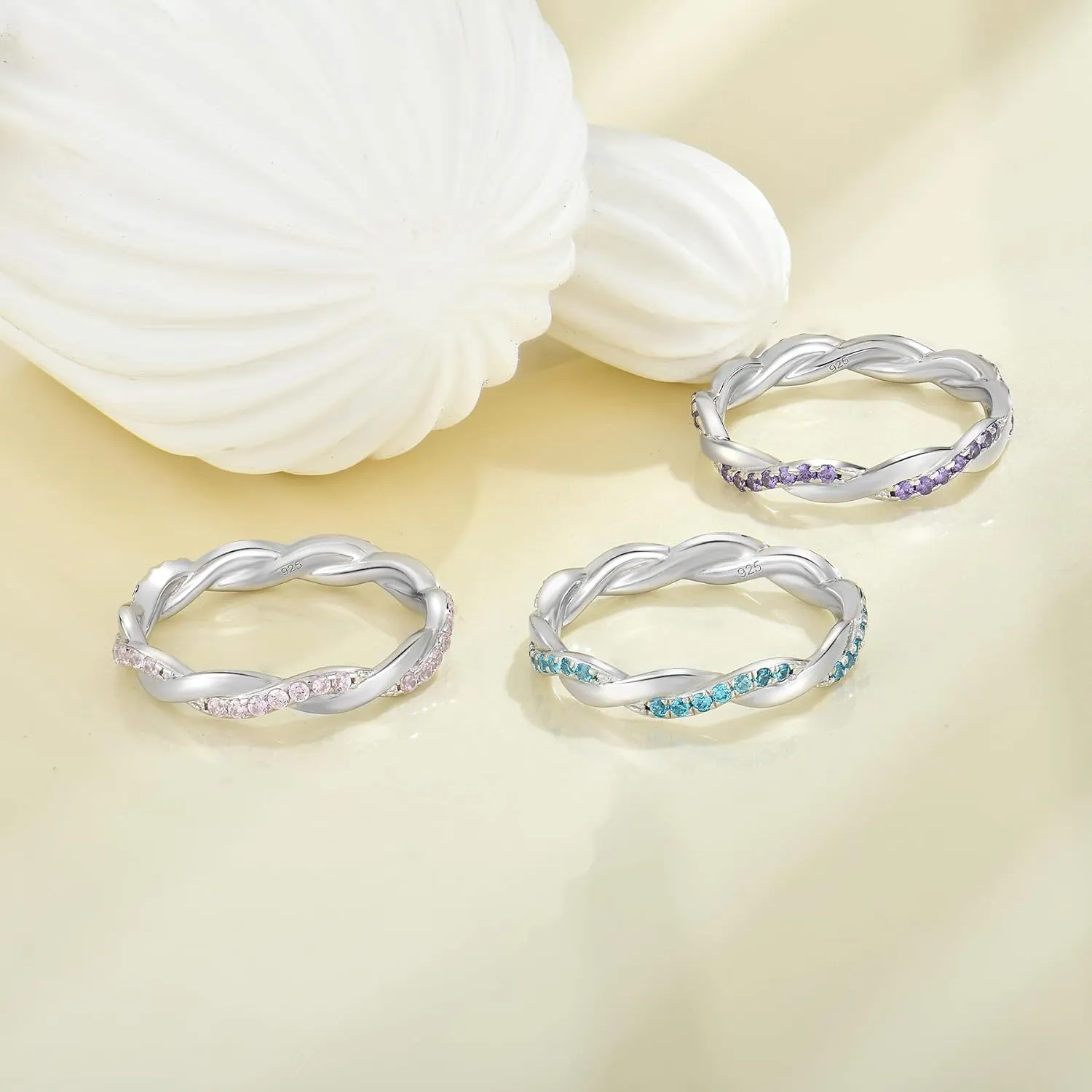 YL Twisted Rope Rings 925 Sterling Silver Stackable Ring 1.25mm Birthstone Eternity Band for Women