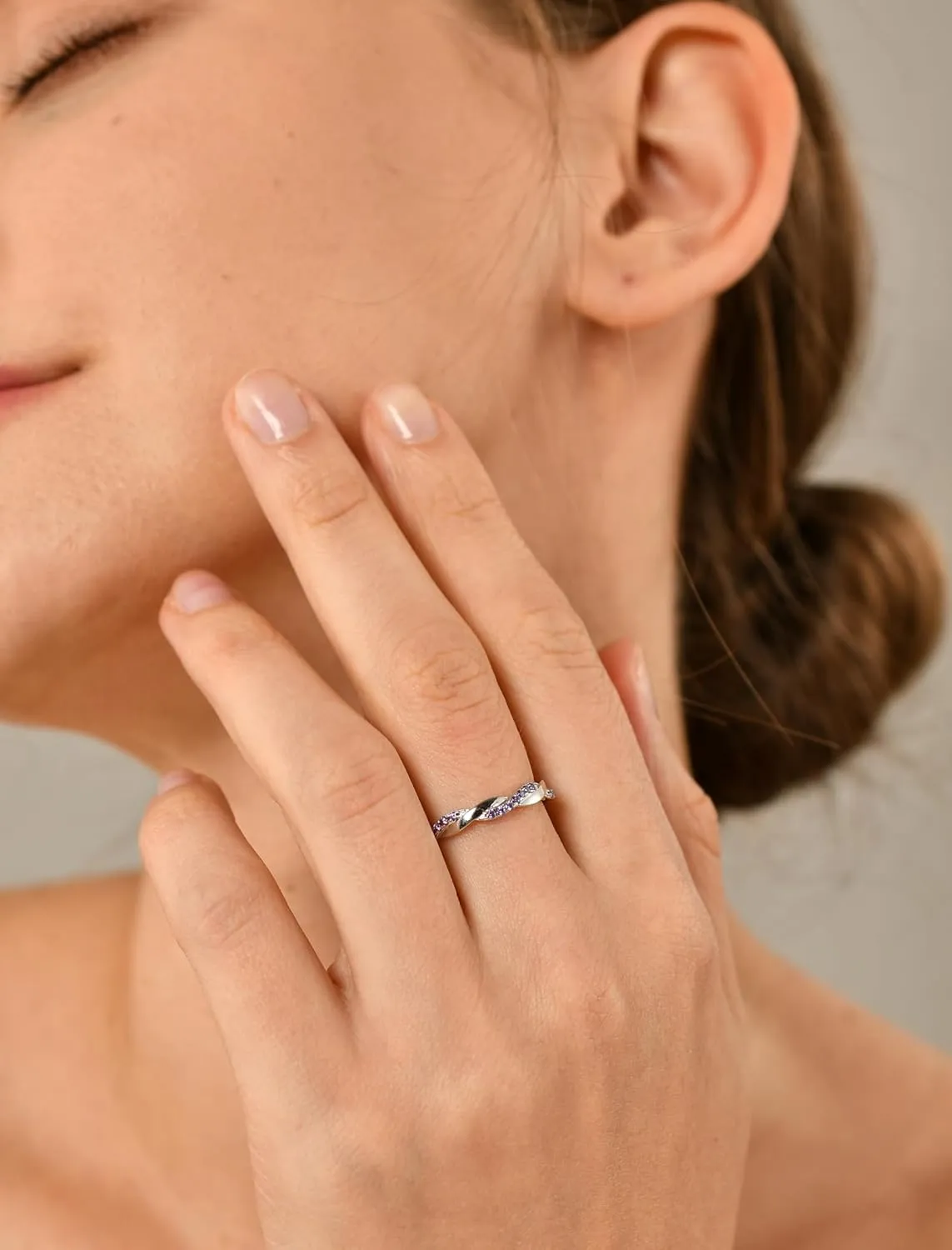 YL Twisted Rope Rings 925 Sterling Silver Stackable Ring 1.25mm Birthstone Eternity Band for Women
