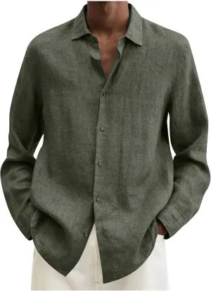 Ymosrh Men's Shirts Casual Button Down Shirt Long Sleeve Solid Color Business Dress Shirts, L-5XL