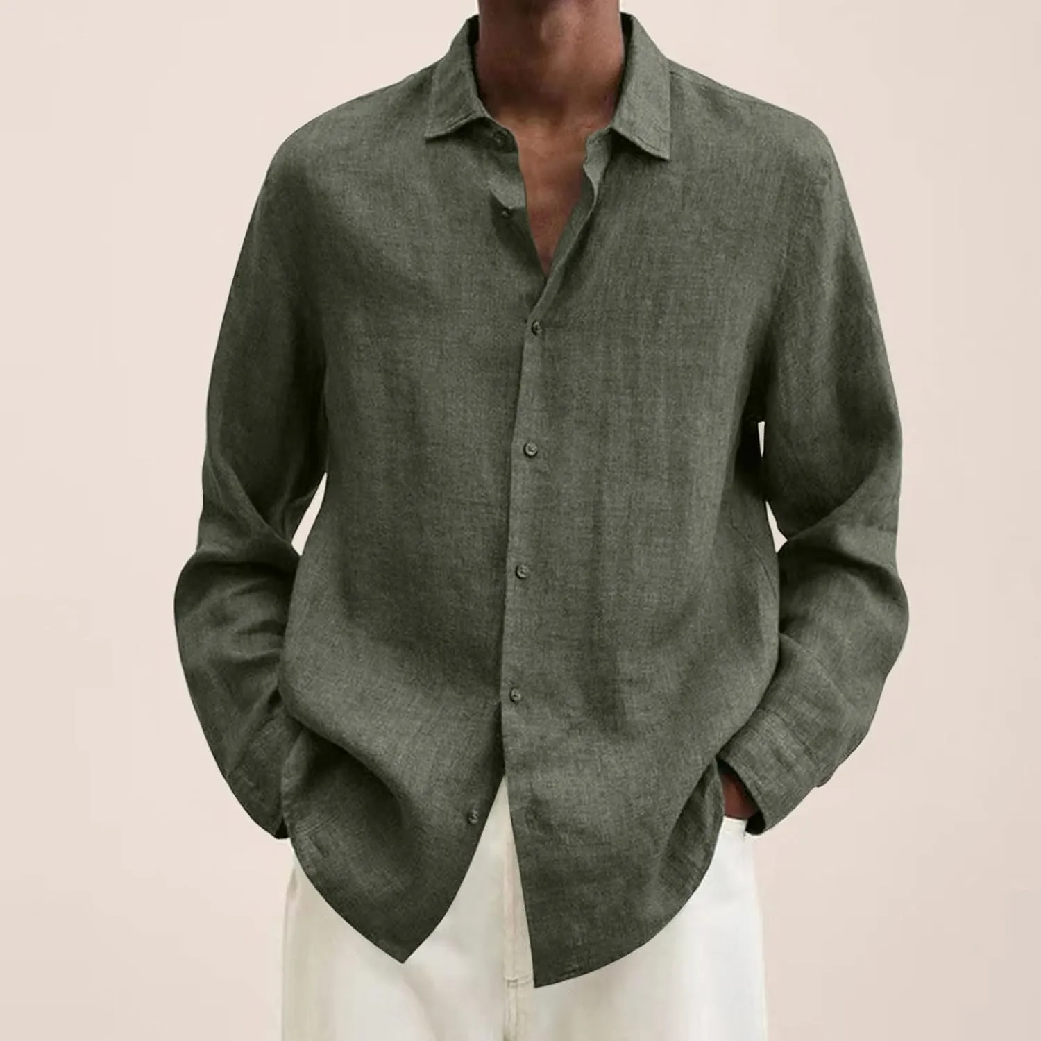 Ymosrh Men's Shirts Casual Button Down Shirt Long Sleeve Solid Color Business Dress Shirts, L-5XL
