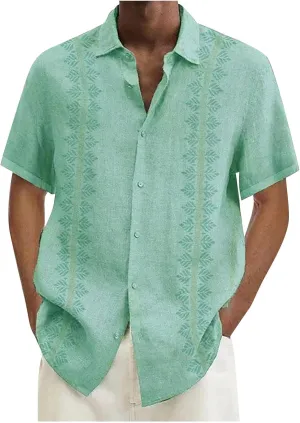 Ymosrh Men's Shirts Spring Summer Casual Cotton Linen Solid Color Short Sleeve Shirts Loose Button Down Short Shirt, M-4XL