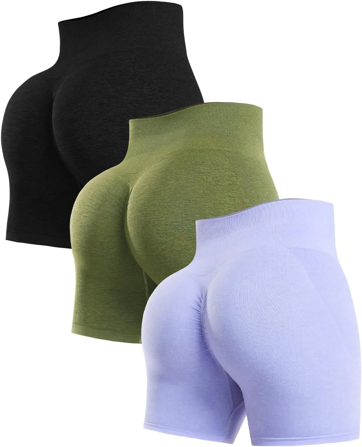 YNNTHY 3 Piece Gym Shorts Women High Waisted Scrunch Butt Workout Shorts Seamless Yoga Biker Shorts