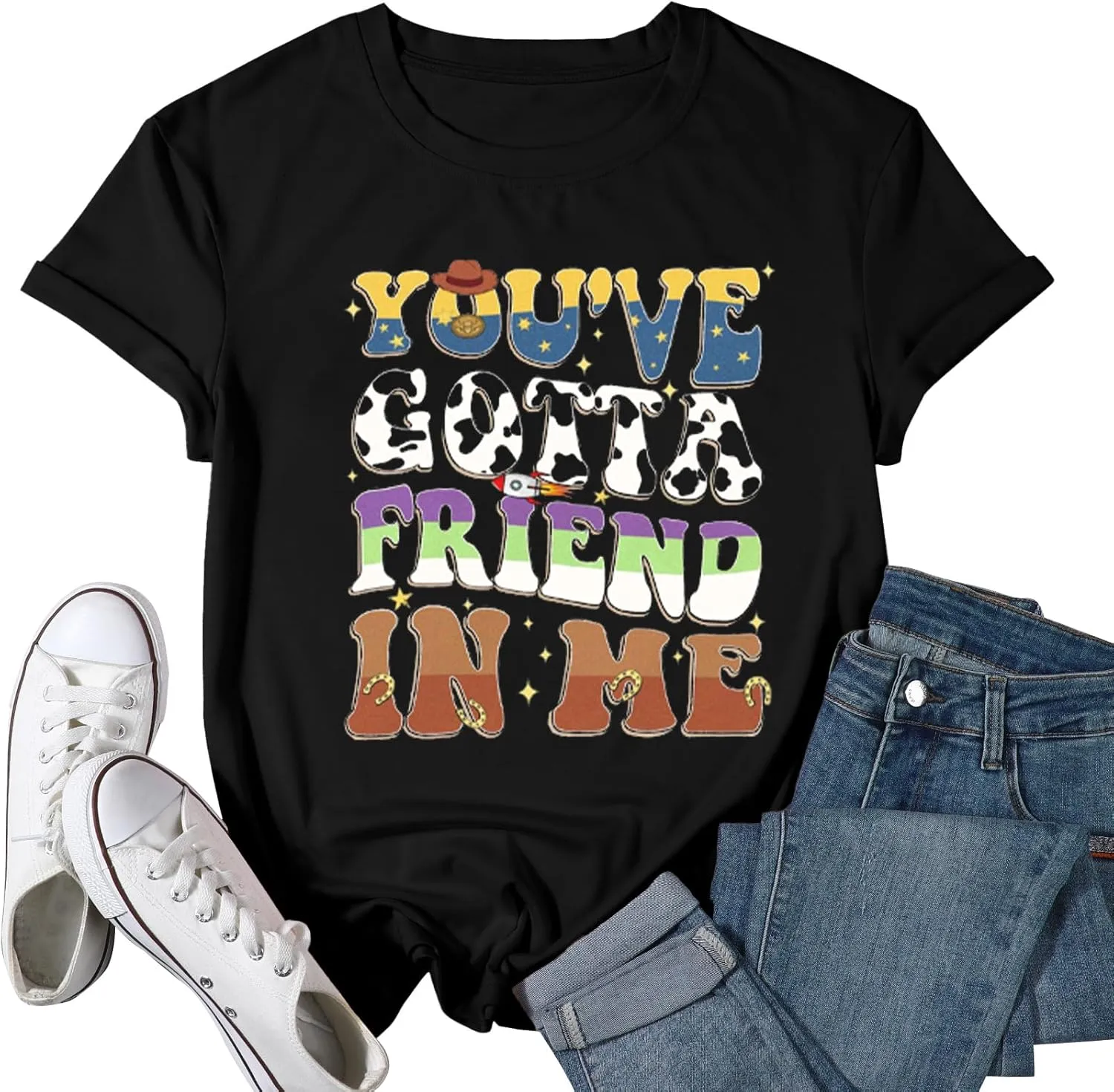 You've Got A Friend in Me Shirt Women Funny Letter Print Friends Tops Cute Vacation Holiday Short Sleeve Graphic Tees