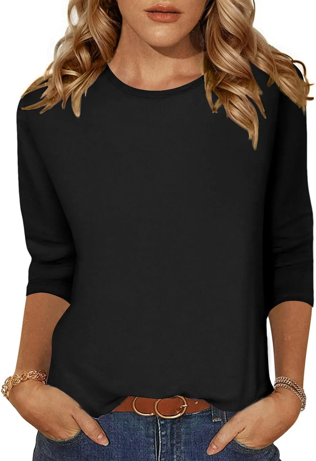 Zeagoo Women's Casual 3/4 Sleeve T-Shirts Round Neck Cute Tunic Tops Basic Tees Blouses Business Work Tee Top