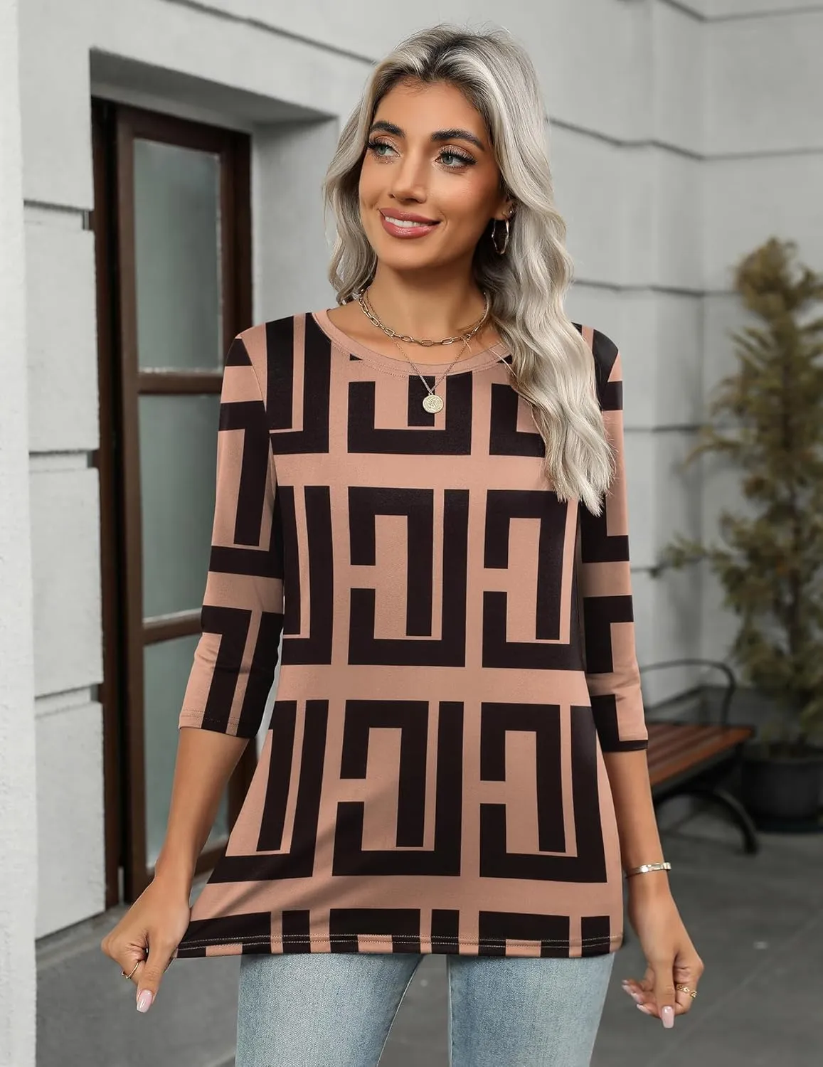 Zeagoo Women's Casual 3/4 Sleeve T-Shirts Round Neck Cute Tunic Tops Basic Tees Blouses Business Work Tee Top