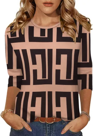 Zeagoo Women's Casual 3/4 Sleeve T-Shirts Round Neck Cute Tunic Tops Basic Tees Blouses Business Work Tee Top