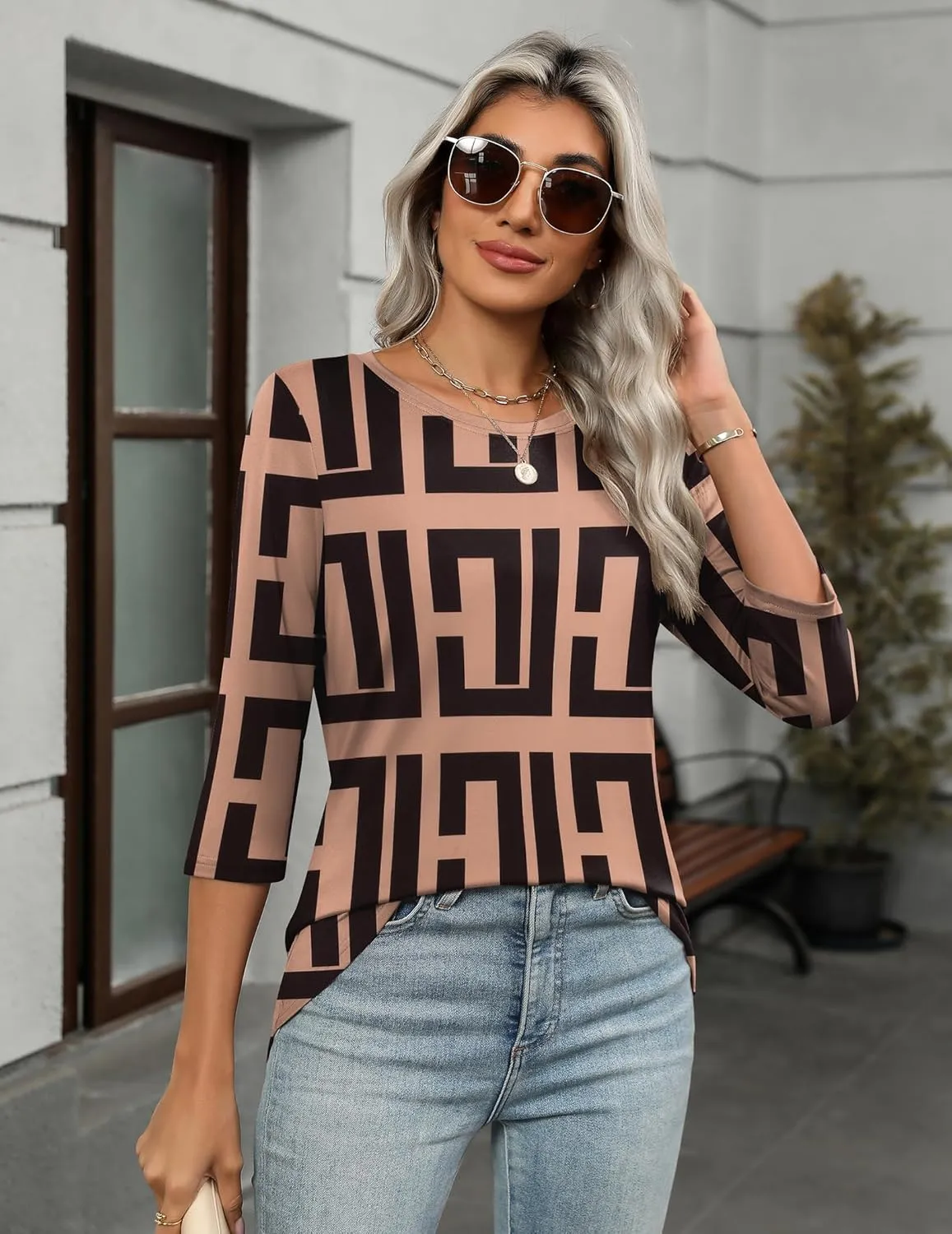 Zeagoo Women's Casual 3/4 Sleeve T-Shirts Round Neck Cute Tunic Tops Basic Tees Blouses Business Work Tee Top