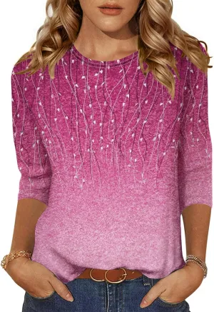 Zeagoo Women's Casual 3/4 Sleeve T-Shirts Round Neck Cute Tunic Tops Basic Tees Blouses Business Work Tee Top