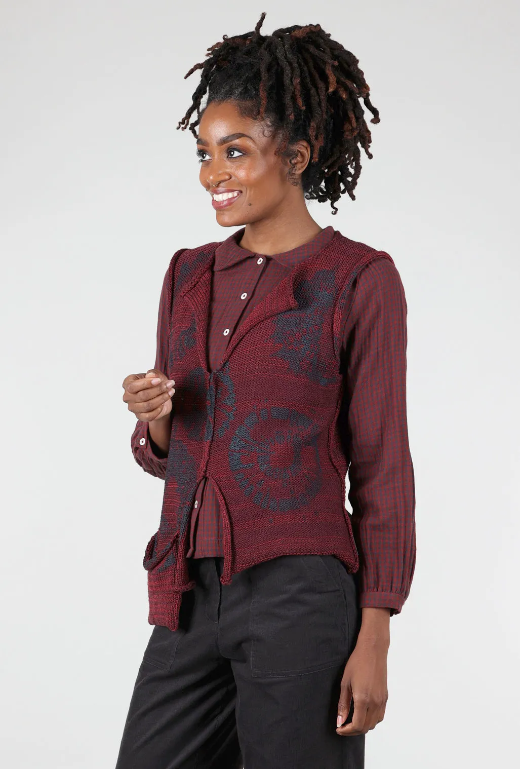 Zelda Low Pocket Shibori Vest, Ruby