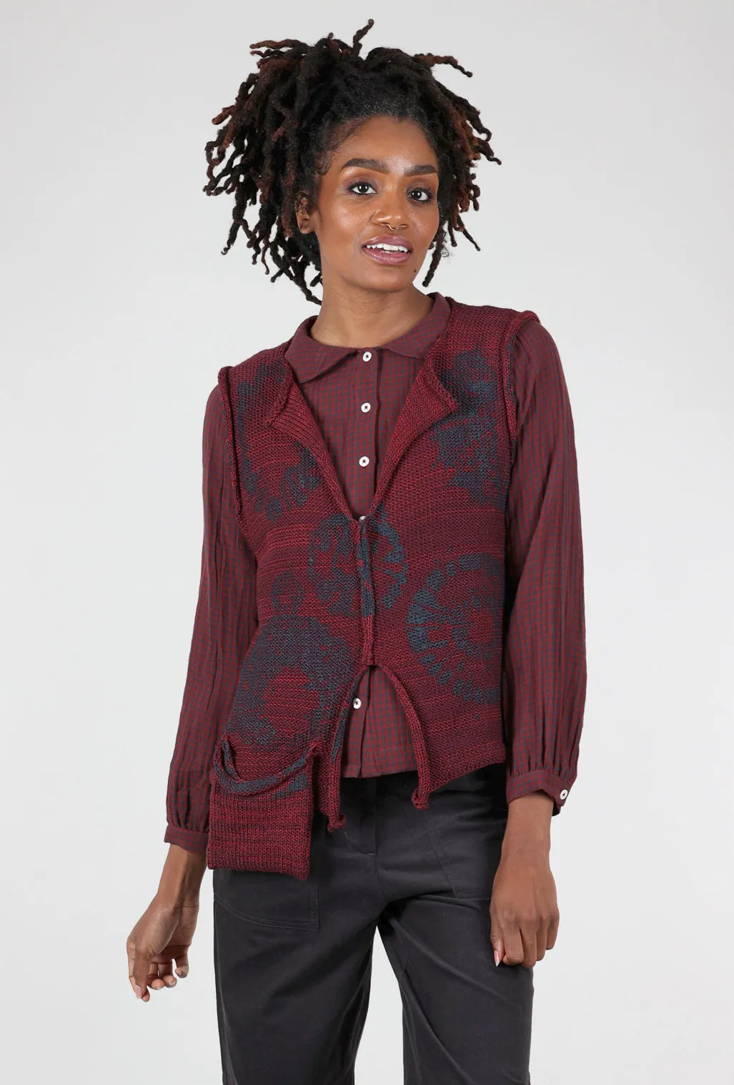 Zelda Low Pocket Shibori Vest, Ruby