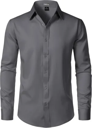 ZEROYAA Men's Wrinkle Free Long Sleeve Dress Shirt Business Casual Modern Slim Fit Button Down Shirts for Wedding and Office