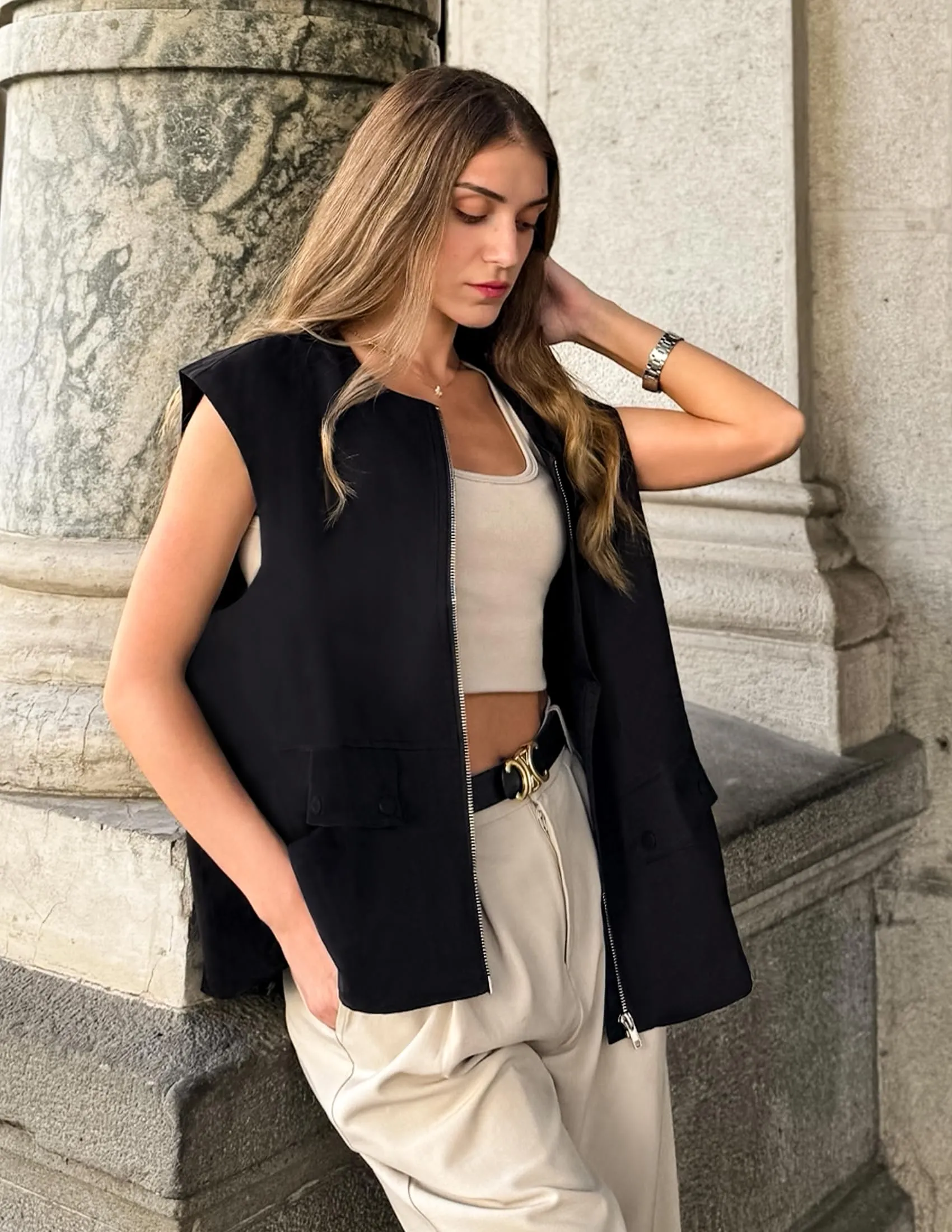ZESICA Lightweight Cargo Vest Thin Sleeveless Zipper Up Jackets