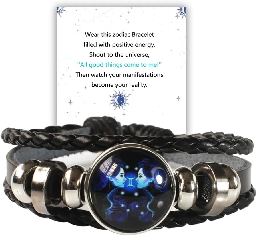 Zodiac Signs Spirit Bracelet, 12 Constellation Handmade Bead Woven Multilayer Adjustable Leather Bracelet Jewelry Accessories for Constellation Lover
