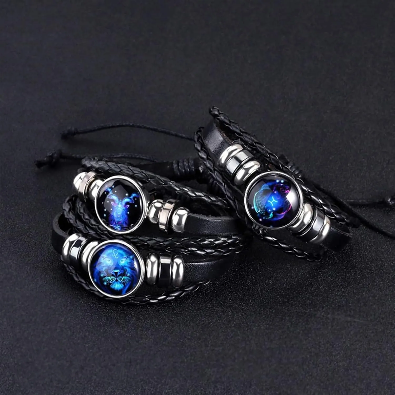 Zodiac Signs Spirit Bracelet, Leather Bracelet For Men, Adjustable Zodiac Leather BraceletHandmade Woven Multilayer Twelve Constellation Bracelet For Women Men Gifts Bracelet