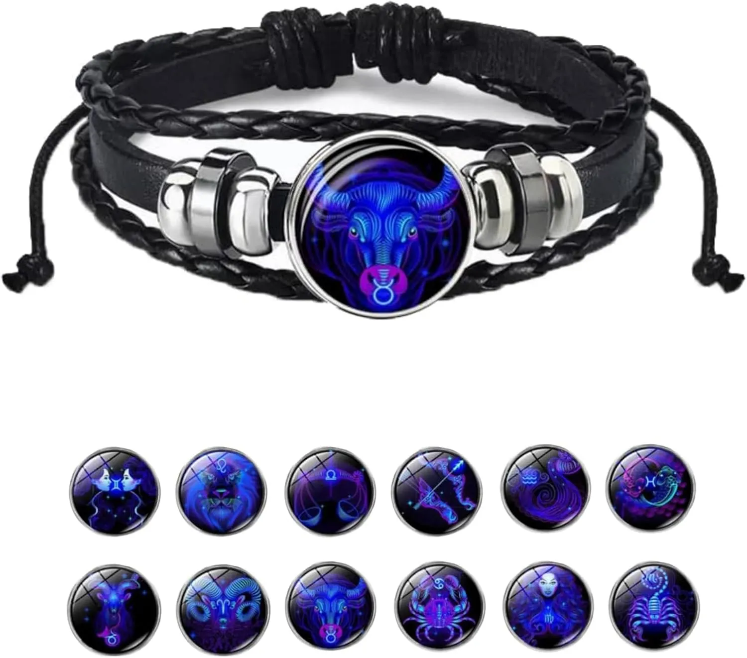 Zodiac Signs Spirit Bracelet, Leather Bracelet For Men, Adjustable Zodiac Leather BraceletHandmade Woven Multilayer Twelve Constellation Bracelet For Women Men Gifts Bracelet