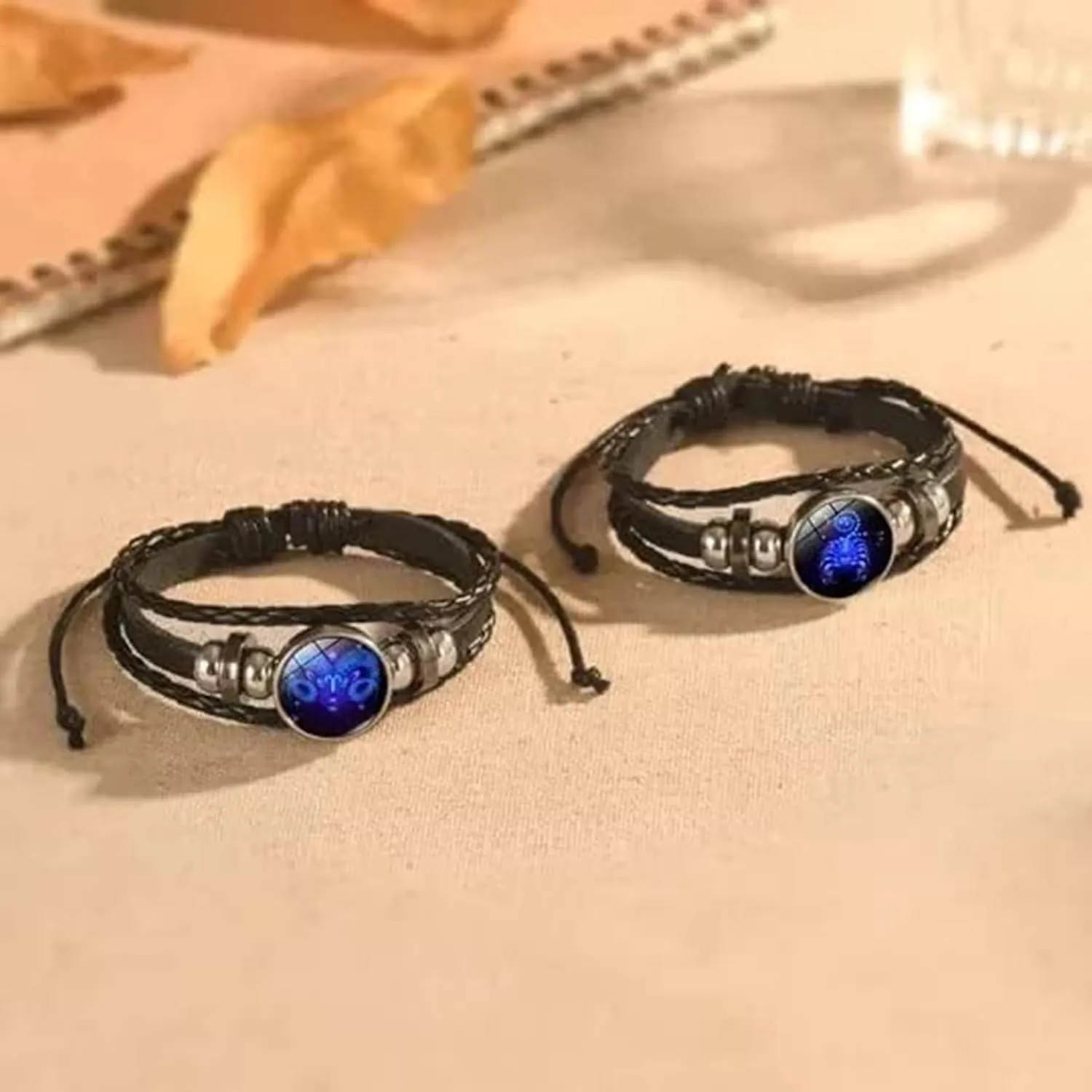 Zodiac Signs Spirit Bracelet, Leather Bracelet For Men, Adjustable Zodiac Leather BraceletHandmade Woven Multilayer Twelve Constellation Bracelet For Women Men Gifts Bracelet