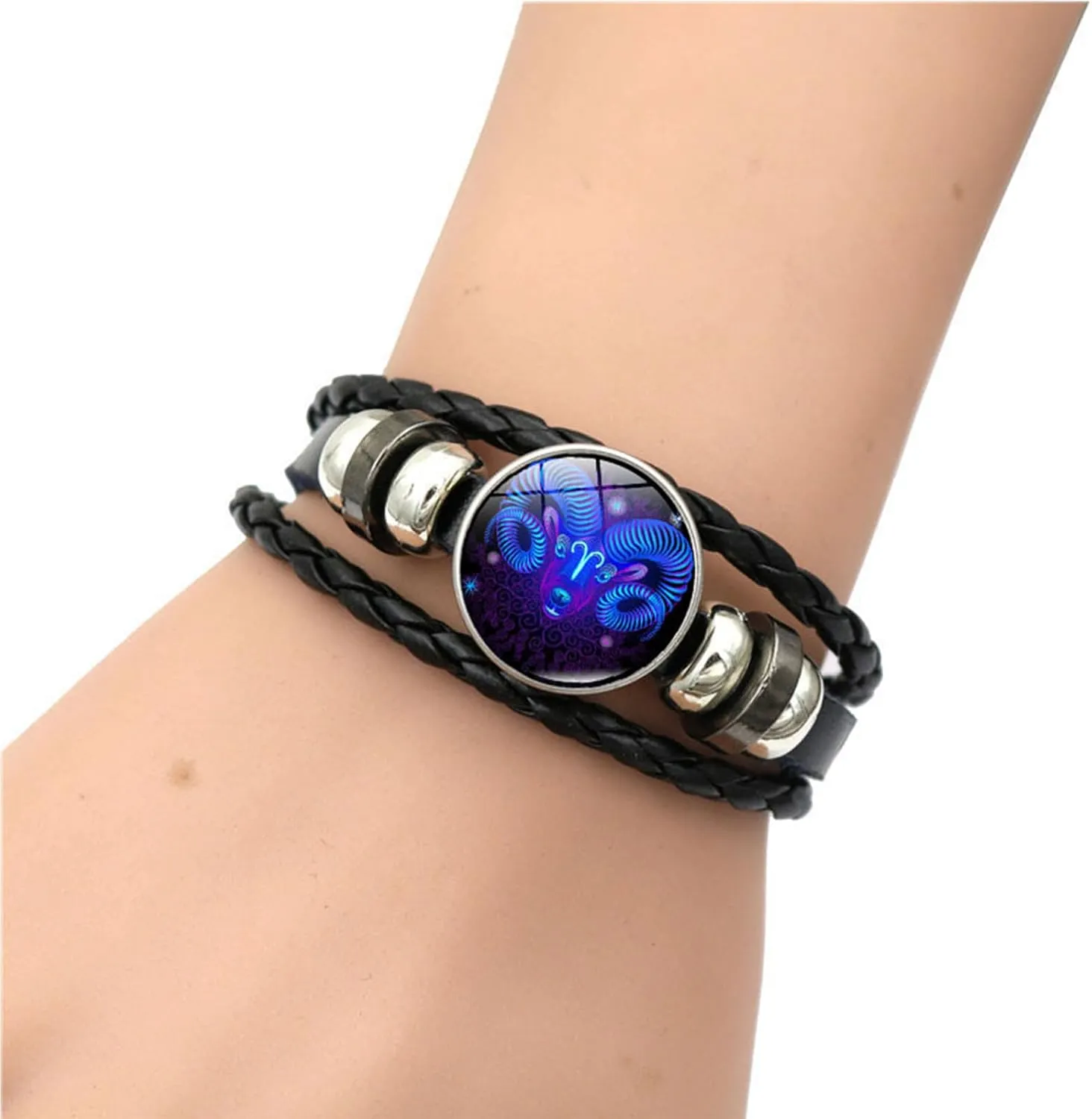 Zodiac Signs Spirit Bracelet Multilayer Adjustable 12 Constellation Black Leather Bracelet Handmade Woven Zodiac Sign Wrap Bracelet Birthday Jewelry Gifts for Women Men