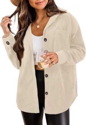 ZOLUCKY Womens Shackets Jacket Plus Size Long Sleeve Button Down Shirts Blouses Tops