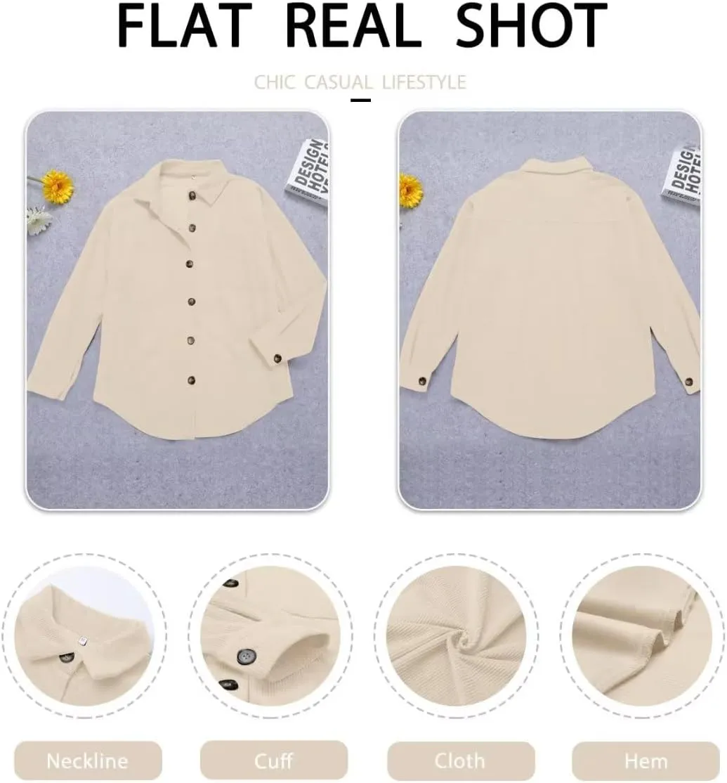 ZOLUCKY Womens Shackets Jacket Plus Size Long Sleeve Button Down Shirts Blouses Tops