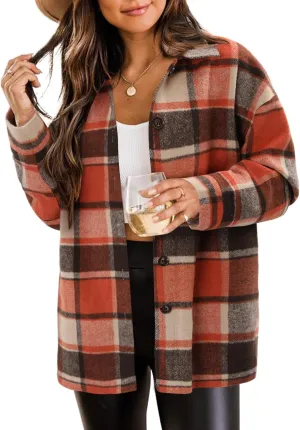 ZOLUCKY Womens Shackets Jacket Plus Size Long Sleeve Button Down Shirts Blouses Tops