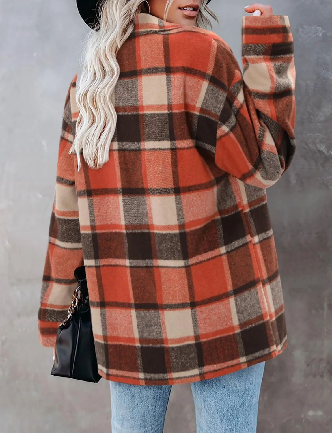 ZOLUCKY Womens Shackets Jacket Plus Size Long Sleeve Button Down Shirts Blouses Tops