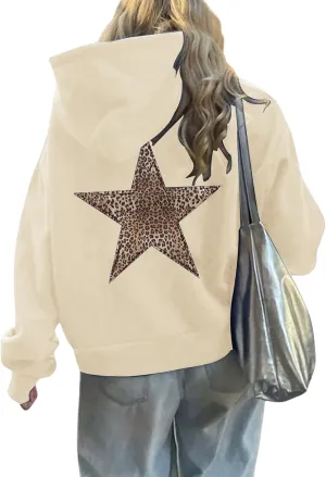 ZWRXW Oversized Graphic Hoodie Sweatshirt for Women Leopard Star Long Sleeve Pullover Sweater Fashion Y2K Outfits Tops