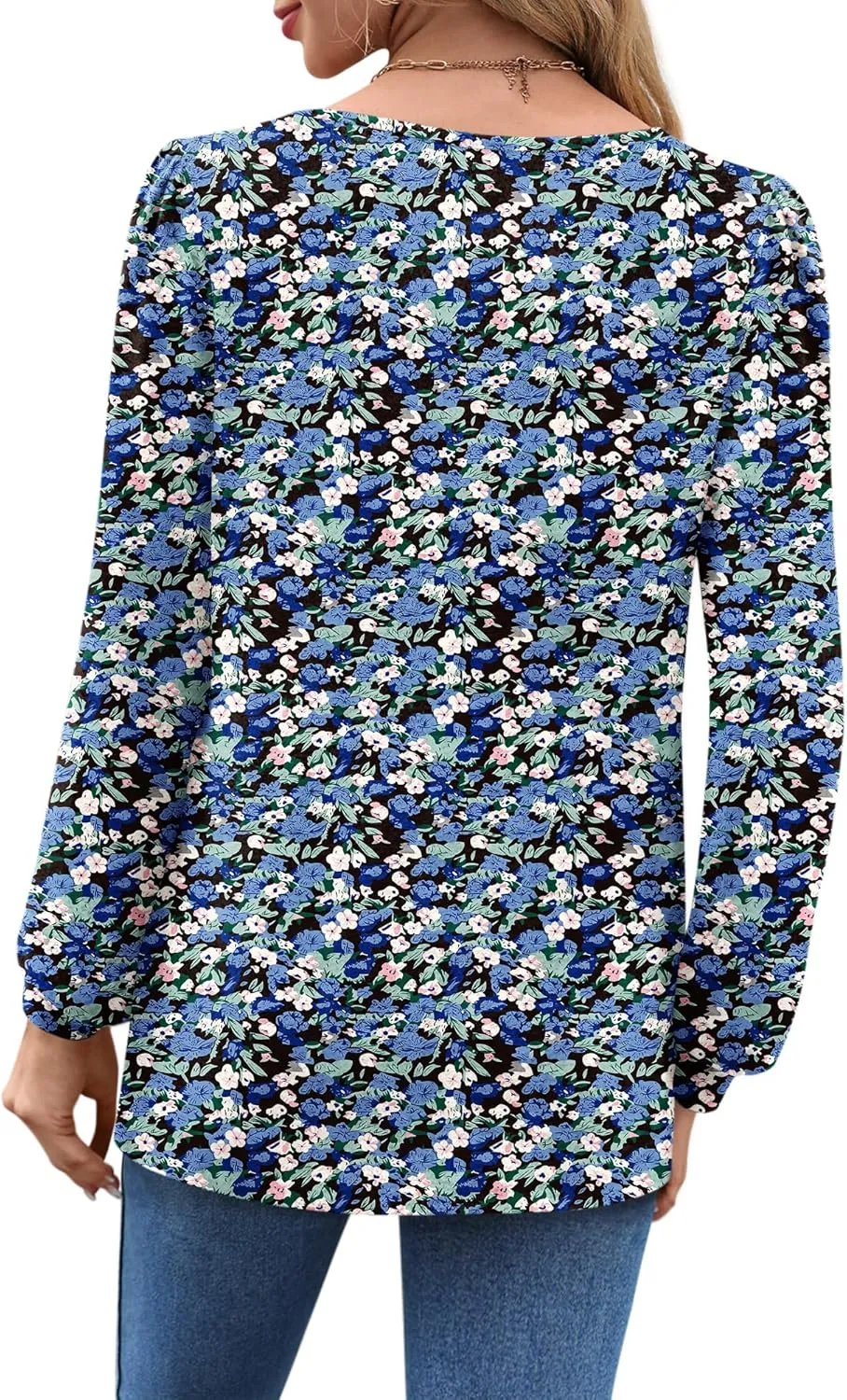 Zwurew Women's Puff Long Sleeve Shirts 2024 Trendy Scoop Neck Loose Fit Blouses Pleated Flowy Tunic Tops S-2XL