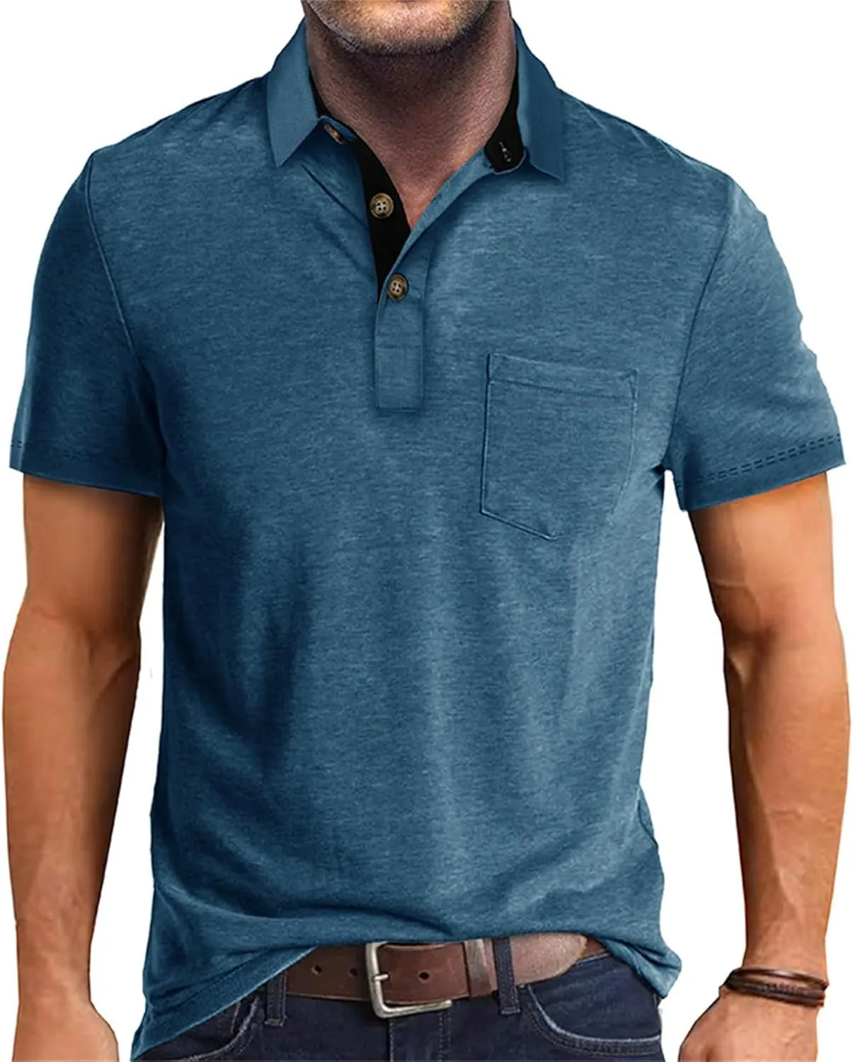 ZYXTIM Men's Short Sleeve Henley Tee Fashion Button Business Work Golf Polo Shirts Summer Soild Slim Ribbed T-Shirts Big&Tall